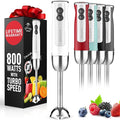 Zulay Immersion Stick Mixer Hand Blender - 800 Watts, Turbo Mode, 5-ft Power Electric Cord, Handheld Portable, Stainless Steel Blades - For Effortless Blending Smoothie, Soup, Baby Food, Puree - White