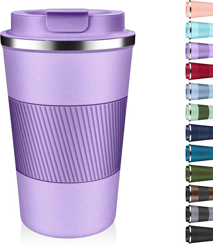 Insulated Coffee Tumbler 17 oz, Stainless Steel Coffee Mug with Lids, Travel Coffee Mug Leak Proof, Double Wall Vacuum Insulated Reusable Coffee Cup, Keep Drinks Hot and Cold (Lavender, 17 Ounces)