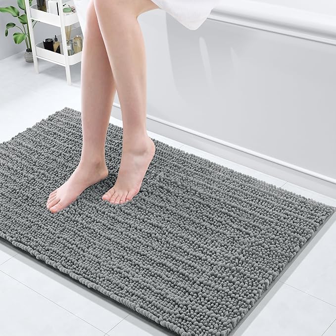 Arotive Luxury Chenille Bathroom Rug Mat, Extra Soft Thick Absorbent Shaggy Bath Rugs, Non-Slip Machine Wash Dry, Plush Bath Mats for Bathroom, Shower and Tub, 40x24, Grey