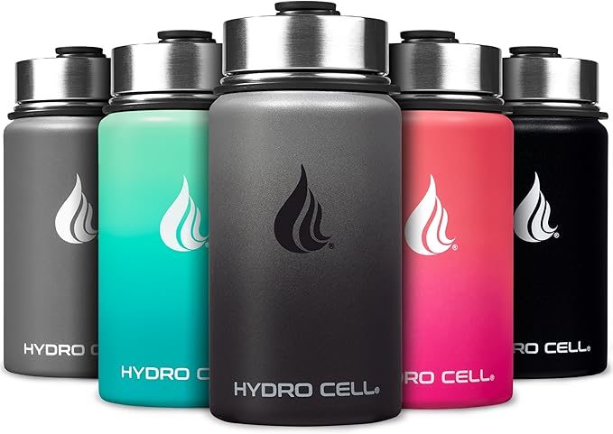 HYDRO CELL Stainless Steel Insulated Water Bottle with Straw - For Cold & Hot Drinks - Metal Vacuum Flask with Screw Cap and Modern Leakproof Sport Thermos for Adults (Graphite/Black 14oz)