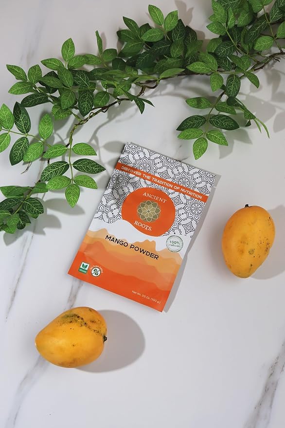 Ancient Roots Mango Fruit Powder - All-Natural Fruit Powder, Filled with Antioxidants, No Sugar Added, Indian Mango, Tropical Smoothie Mix - 3.5 ounces (25 Servings)