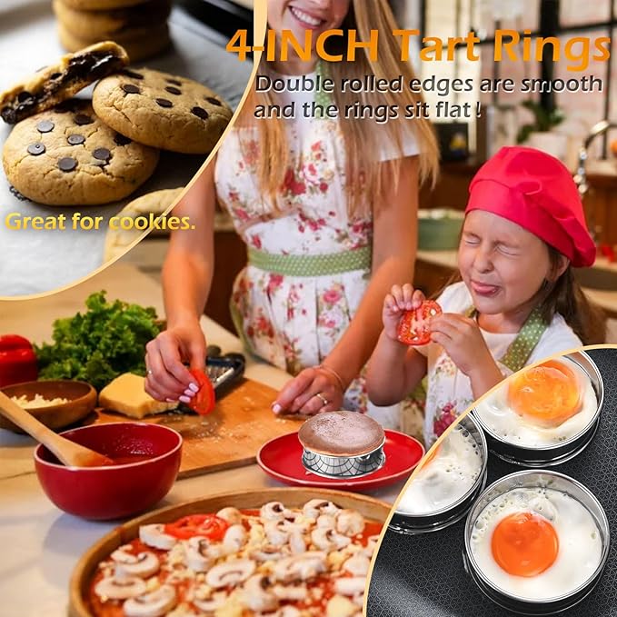 12packs Crumpet Rings 4 Inch English Muffin Rings Stainless Steel Double Rolled Nonstick Metal Round Tart Ring Molds for Cookie Cooking Baking