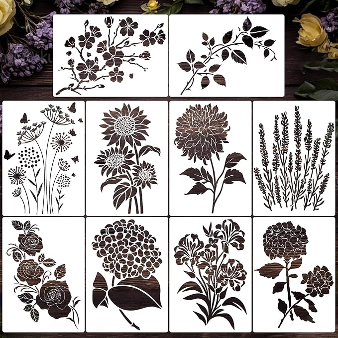 Large Flower Stencils for Painting on Walls Large Floral Stencil Vine Sunflower Rose Stencils for Wood Fence Furniture Fabrics