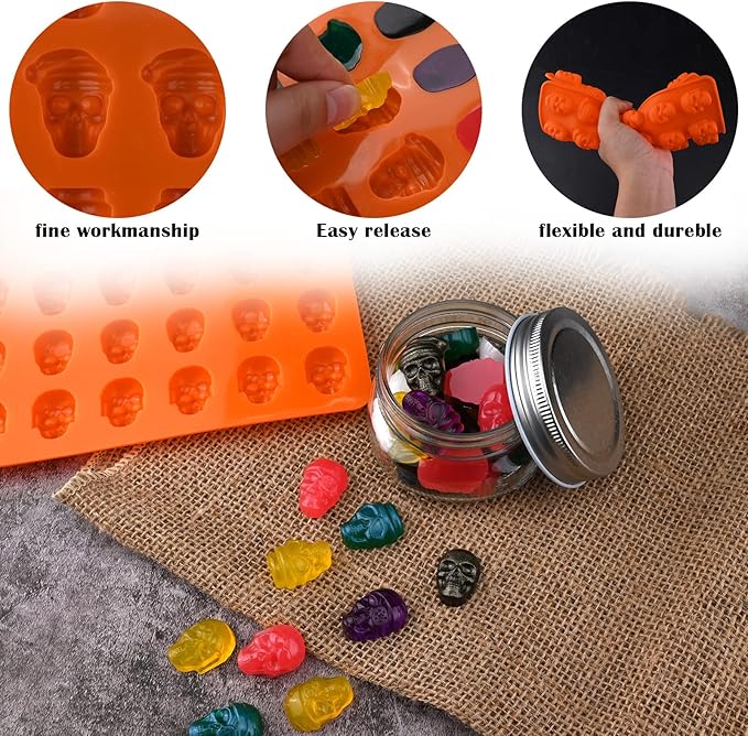 Sakolla Skull Candy Molds Silicone, 2 Pack 36 Cavity Non-Stick Halloween Gummy Molds for Chocolate, Candy, Jelly, Ice Cube, Dog Treats
