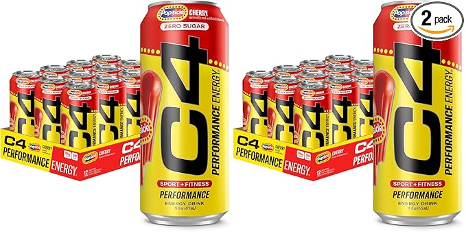 Cellucor C4 Energy Drink Cherry, Carbonated Sugar Free Pre Workout Performance Drink with no Artificial Colors or Dyes, 16 Oz, Pack of 24