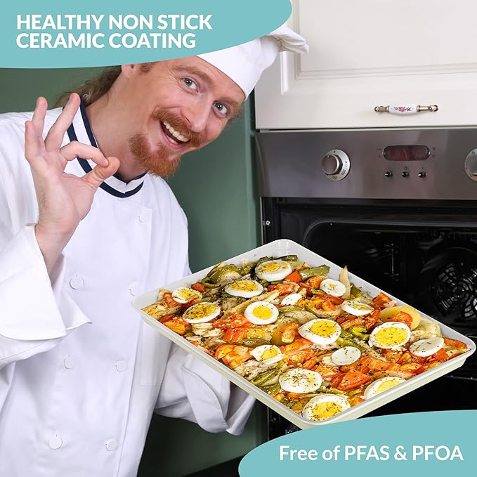 Boxiki Kitchen Non-Stick Ceramic Baking Sheet - Slick & Non-Toxic Ceramic Coating, PTFE & PFOA Free Cookie Sheet Pan - Perfect for Baking, Roasting, and More (Quarter Sheet Pan)
