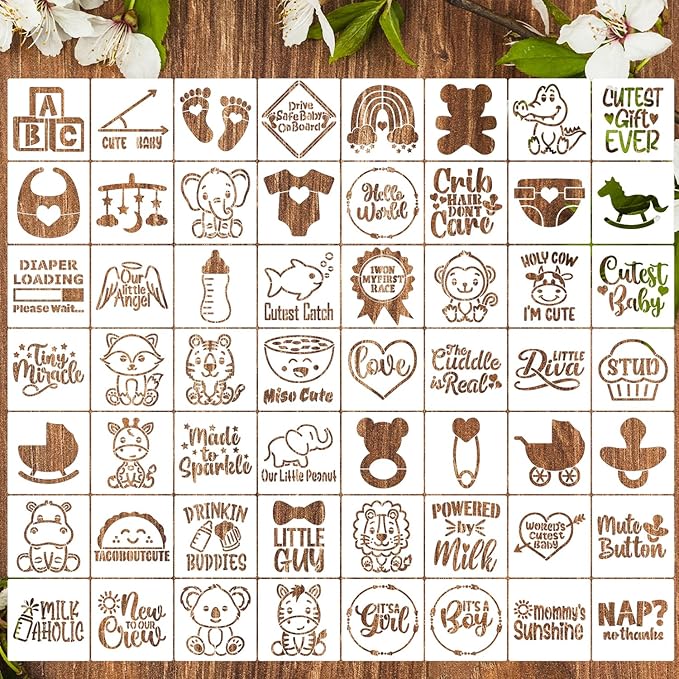 Baby Shower Stencils for Onesies Reusable 3” Baby Stencils for Crafts Fabric Clothes Bibs