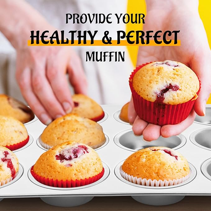 E-far Muffin Pan 12-Cup, Stainless Steel Cupcake Pan Metal Muffin Baking Tins for Oven, Regular Size & Easy Clean, Non-toxic & Dishwasher Safe