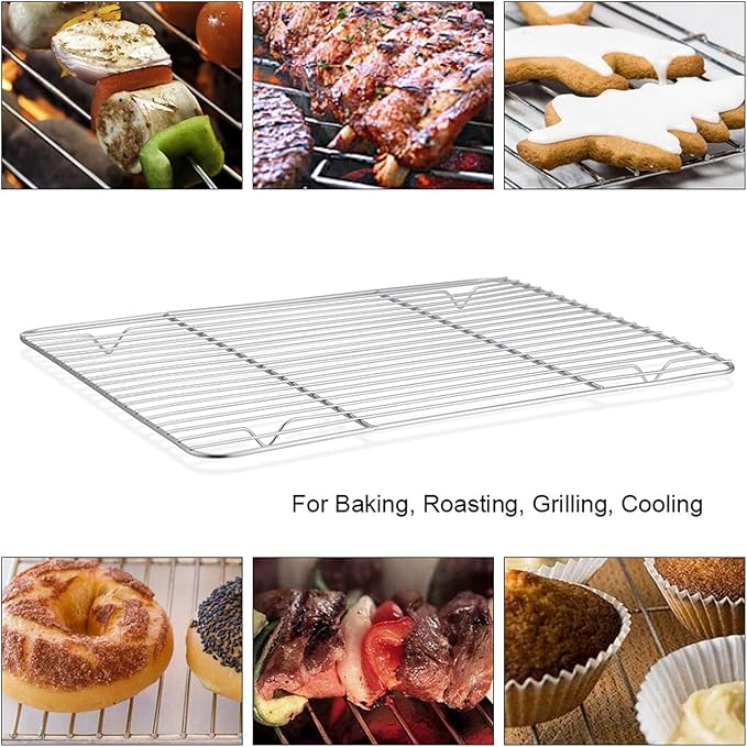 P&P CHEF Cooling Baking Rack Pack of 2, Stainless Steel Cooling Racks for Cooking Baking Roasting Grilling Drying, Dense Wires & Smooth Edge, Easy to clean, Silver, 11.6" x 9"
