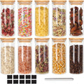 Glass Food Storage Containers Jars with Airtight Bamboo Lid 14 oz 10 pcs, 450 ml Pantry Organization Jar, Glass Terrarium with Lid, Spice, Flour and Sugar Container, Canister Set for Kitchen Counter