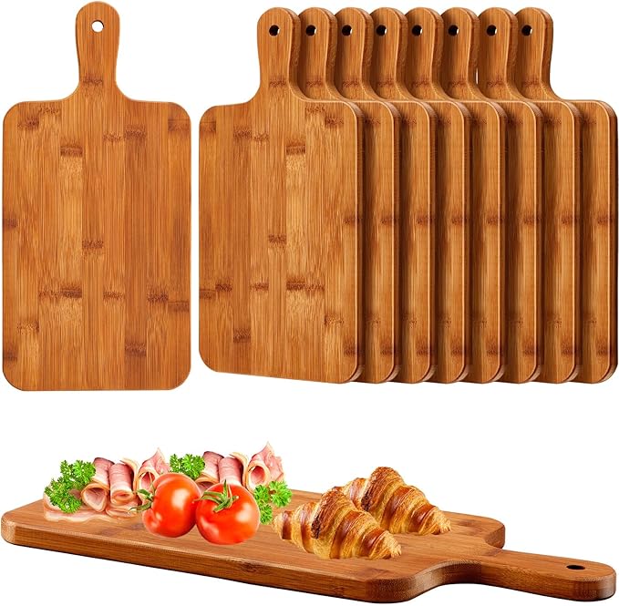 Nuenen 10 Pcs Wood Cutting Board with Handle 15.7 x 7.8 Inch Acacia Bamboo Wooden Serving Kitchen Chopping Boards for Pizza, Bread, Cheese, Charcuterie, Fruit, Vegetables (Carbonized Bamboo)
