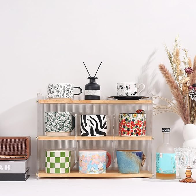 Coffee Mug Holder Wooden Cup Station Organizer 3-Tier Cup Holder for Coffee Bar Mug Display Rack for Countertop Mug Holder Shelf for Home Kitchen Pine Wood
