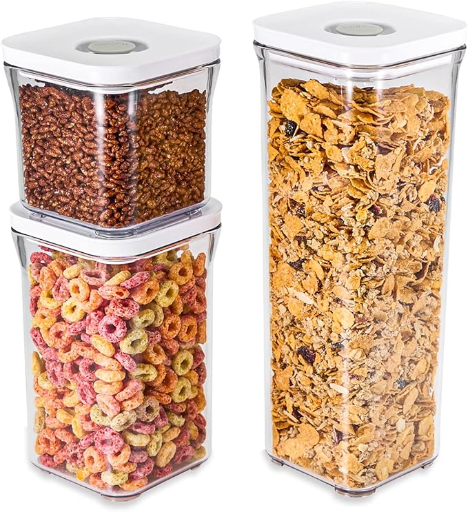 Premium Airtight Food Storage Containers, Square-S 3PC-SET, Smart One-Click Seal Lid, No Hinges, 100% Leak Proof, BPA-FREE, Dishwasher, Freezer & Microwave Safe