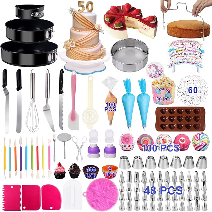 Cake Decorating Kits 567 PCS Baking Set with Springform Pans Set, Rotating Turntable, Decorating Tools, Cake Baking Supplies for Beginners and Cake Lovers