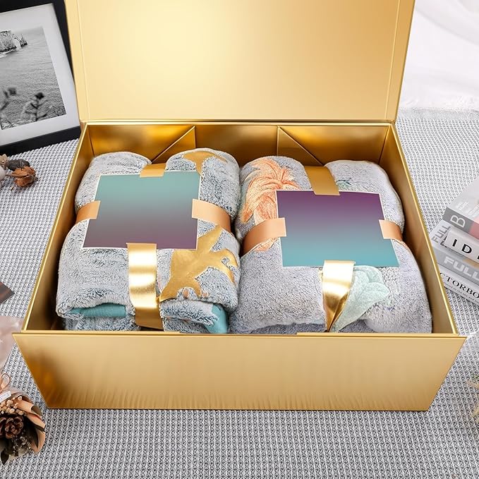 19.2x15.8x7 Inches, 5 Extra Large Gift Boxes with Lids, Bridesmaid Proposal Boxes with Magnetic Closure, Giant Gift Boxes for Clothes and Large Gifts (Glossy Gold)