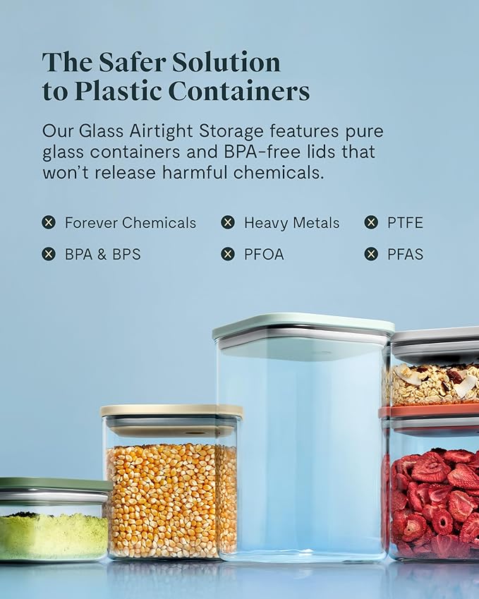 Caraway 14-Piece Glass Airtight Food Storage Containers with Lids – Non-Toxic, BPA-Free Kitchen Storage Containers – Stackable, Space-Saving Airtight Containers for Dry Goods and More - Gray