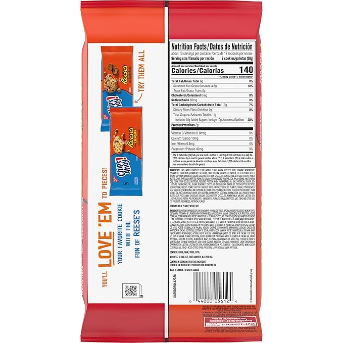 NABISCO CHIPS AHOY! Peanut Butter Cup Chocolate Cookies, Family Size, 14.25 Ounce (Pack of 1)