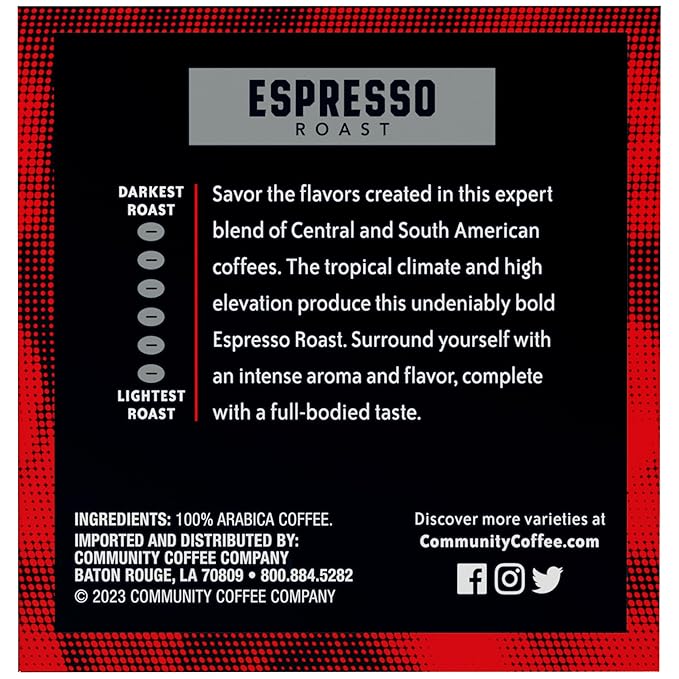 Community Coffee Dark & Bold Espresso Roast 12 Count Coffee Pods, Extra Dark Roast Compatible with Keurig 2.0 K-Cup Brewers, 12 Count (Pack of 1)