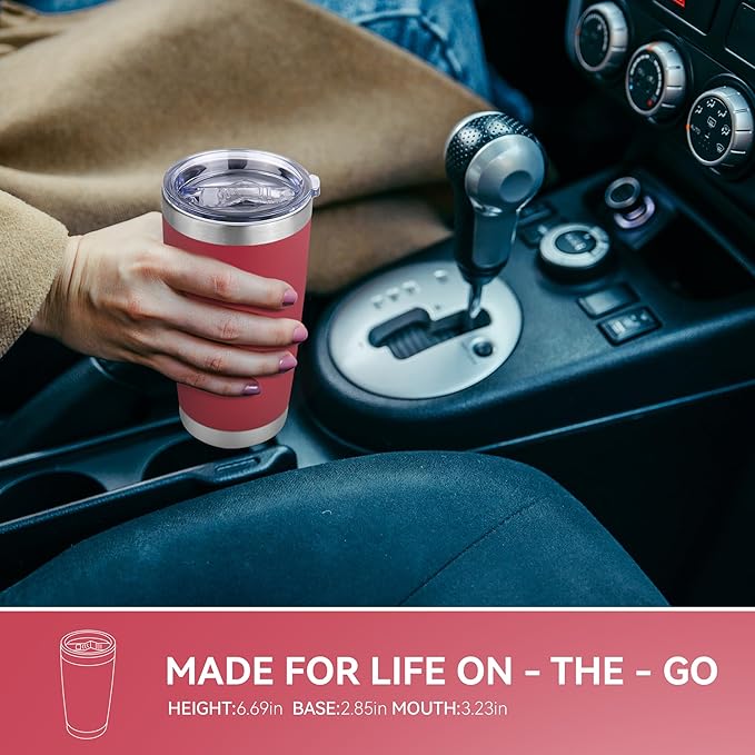 20 oz Tumbler Stainless Steel Tumblers Bulk with Lid Double Wall Insulated Coffee Tumbler Cups for Hot & Cold Drinks Powder Coated Travel Coffee Tumbler Mug Metal (Red, 1 pack)
