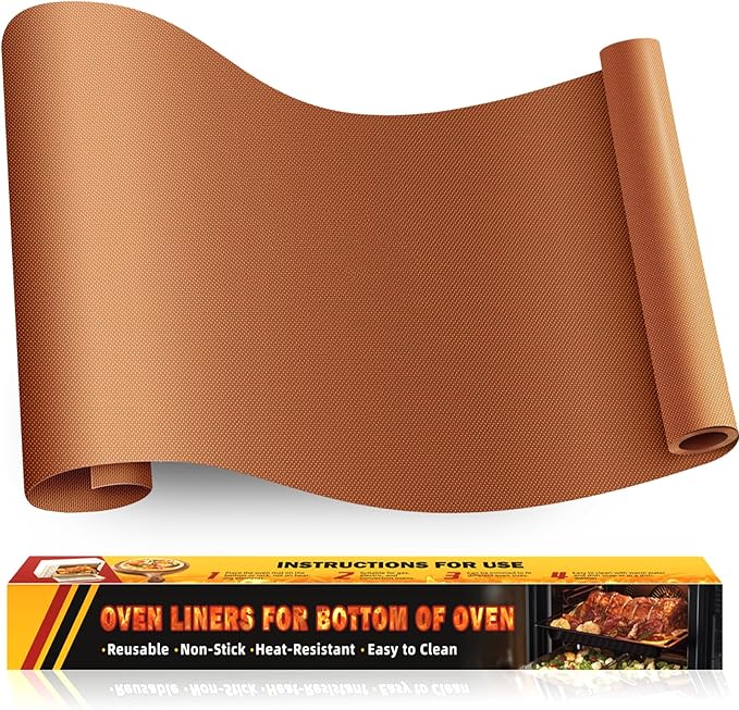 Large Oven Liners for Bottom of Oven, 17"x75" Heavy Duty Non-Stick Oven Liner Mat, Reusable Heat Resistant Grill & Baking Mat, BPA/PFOA Free Roaster Liners, Fits Electric, Gas, Toaster Ovens (Copper)