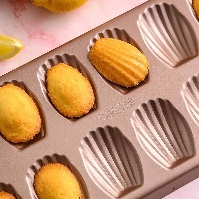 Non Toxic Nonstick Madeleine Pan 12 Well Set of 2 (24 wells) | Non Stick Nontoxic Madeleines Pans for baking | Madeleine Cake Cookie Mold | Madeleine tray for oven | French tin 12