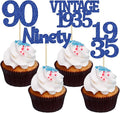 Gyufise 24Pcs Vintage 1935 Cupcake Toppers Glitter Cheers to 90 Fabulous Ninety Cupcake Picks 90th Birthday Wedding Anniversary Party Cake Decorations Supplies Deep Blue