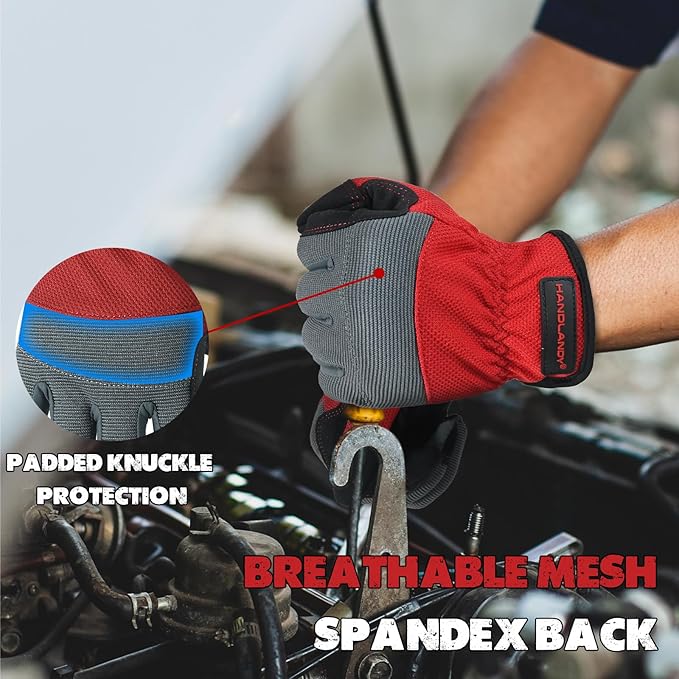 HANDLANDY Work Gloves for Men & Women, Utility Mechanic Working Gloves Touch Screen, Flexible Yard Work Gloves