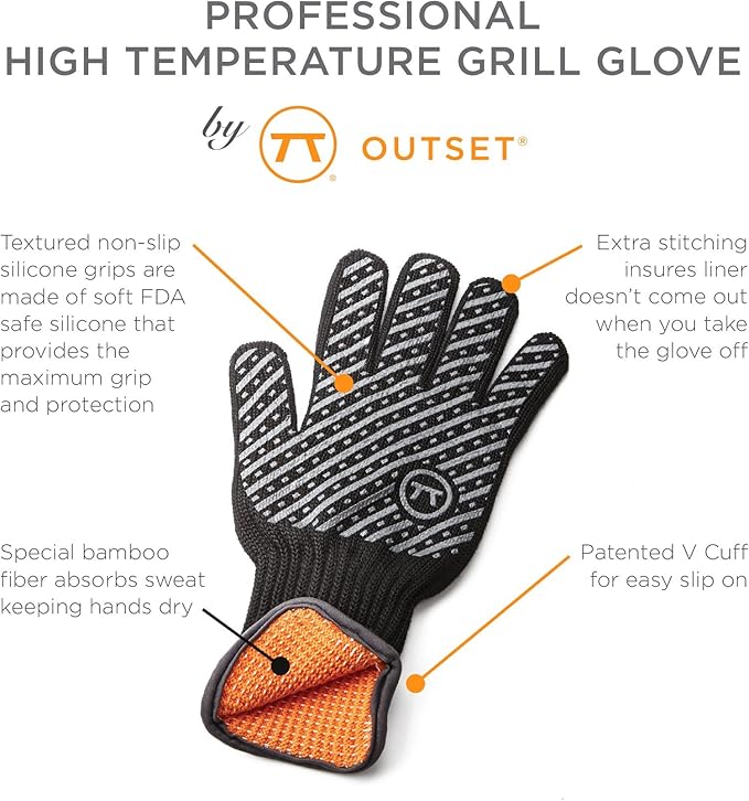 Outset Professional High Temperature Heat Deluxe Grill Glove, Small/Medium