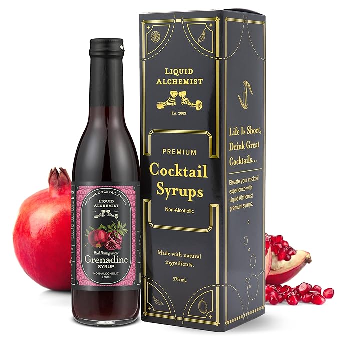 Liquid Alchemist Grenadine Syrup for Cocktails - Real Ingredients Make our Pomegranate Syrup the Perfect Shirley Temple Mix - Our Small Batch Grenadine is Non-GMO, Gluten Free & Vegan (12.7 oz)