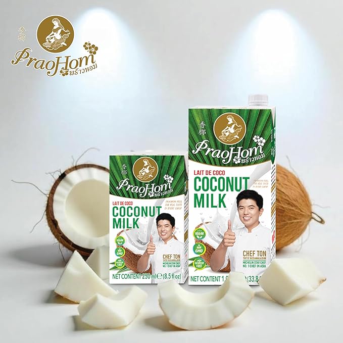 Praohom Coconut Milk 8.5 Fl Oz - Plant Based, Dairy Free Milk Alternative - Pure and Rich Thai Coconut Milk - No Added Sugar - Ideal for Cooking and Baking (250ml (pack of 6))