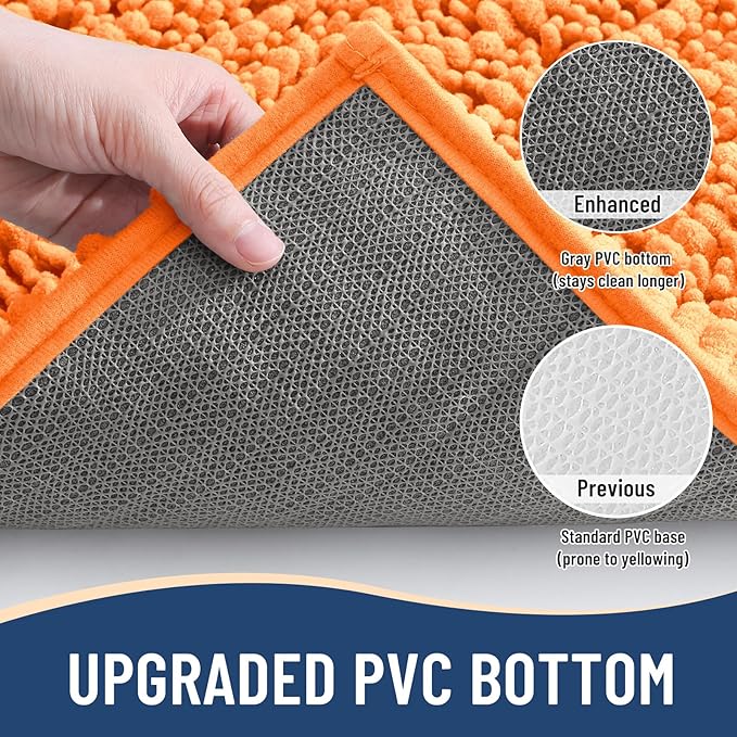 Arotive Luxury Chenille Bathroom Rug Mat, Extra Soft Thick Absorbent Shaggy Bath Rugs, Non-Slip Machine Wash Dry, Plush Bath Mats for Bathroom, Shower and Tub, 30x20, Orange