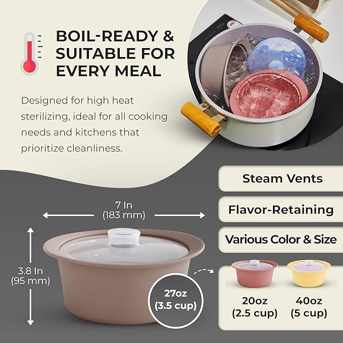 27oz Platinum Silicone Microwave Steamer Pot with Handle & Lid - Korea 100% Food-Grade Steamer Bowl, Heat-Resistant Cooker with Steam Holes, Easy Clean, Dishwasher Safe, Taupe Brown