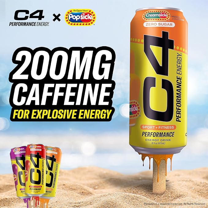 Cellucor C4 Performance Energy Drink | Zero Sugar Carbonated Preworkout Energy | 200mg Caffeine with Beta Alanine | Orange Creamsicle | 16 Fl Oz (24 Pack)