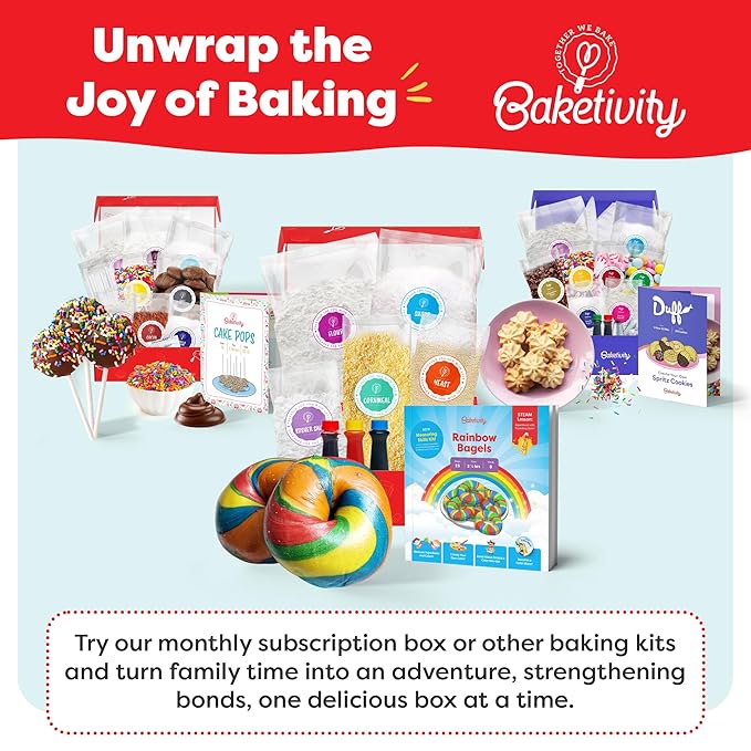 Baketivity Rainbow Bagel Kids Baking Kit - Baking Kits for Kids with Premeasured Ingredients, Step-By-Step Instructions, Video Guide, and STEM Lessons - Kids Cooking Kit for Ages 6-12+