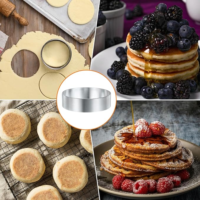 HARFINGTON Round Cake Ring 2.76 x 1 Inch Seamless Stainless Steel Pastry Mousse Dessert Ring Mirror Coating for Baking Cooking English Muffins Crumpet Making Tool