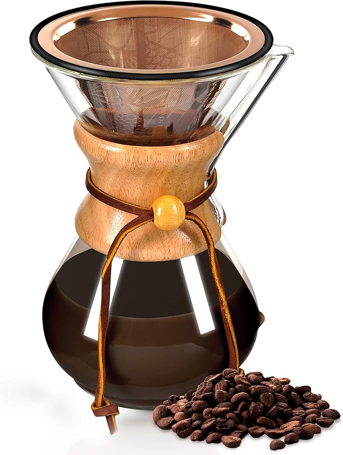 Compatible with Chemex, Hario V60 Pour Over Coffee Filter - Wide Metal Base Reusable Stainless Steel Coffee Dripper - Paperless Coffee Filter for Sustainable Brewing
