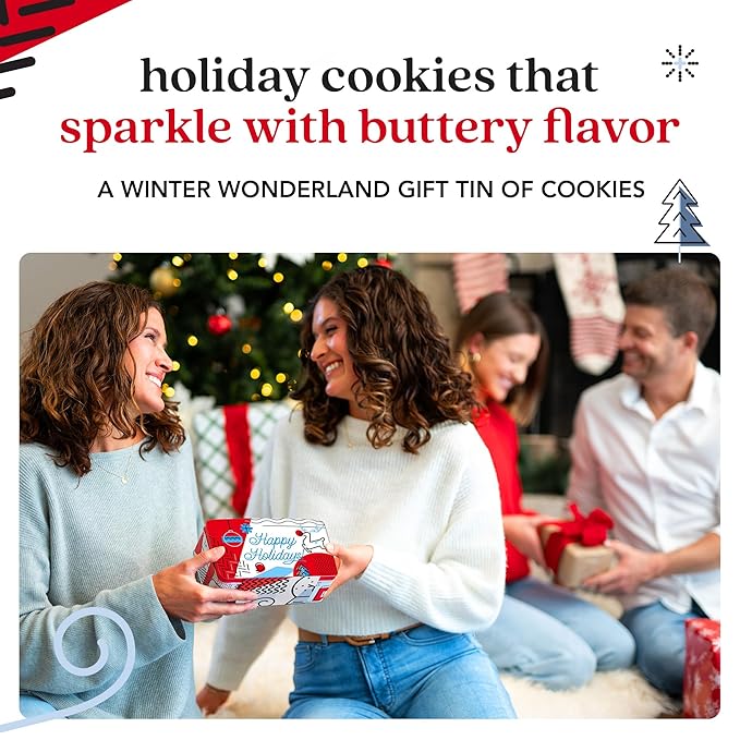 David's Cookies Winter Wonderland Thin and Crispy Cookies Tin – Gourmet Crunchy Cookies in Festive Sweet Sampler – Holiday Dessert Gift for Friends Family, Christmas Treats and Seasonal Celebrations