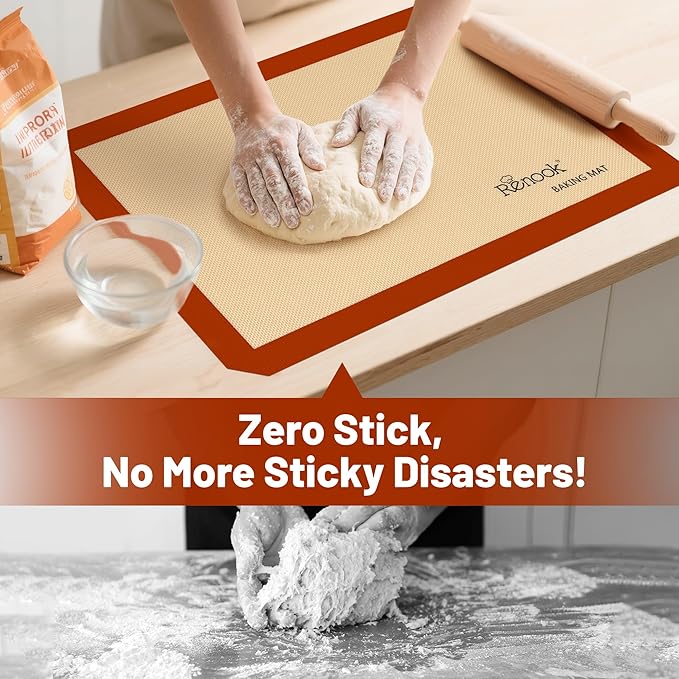 Silicone Baking Mat Set of 5, Grade Food Non-Stick Reusable Baking Mat, Slip Oven Liner Sheet, Round & Square Cake Pan Mat & Silicone Brush for Macaron, Pastry, Cookie