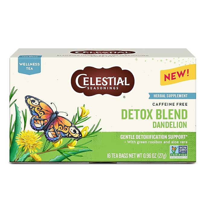 Celestial Seasonings Detox Blend Dandelion Wellness Tea, Caffeine Free, 16 Tea Bags Box