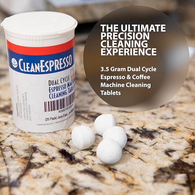 CleanEspresso - 25 Cleaning Tablets Designed For Jura Coffee Machines - 3.5g Dual Cycle Espresso Machine Cleaning Tablets for Jura Espresso Machines - Coffee Maker Cleaner
