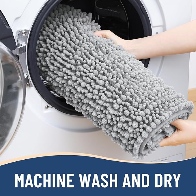 Arotive Luxury Chenille Bathroom Rug Mat, Extra Soft Thick Absorbent Shaggy Bath Rugs, Non-Slip Machine Wash Dry, Plush Bath Mats for Bathroom, Shower and Tub, 30x20, Light Grey