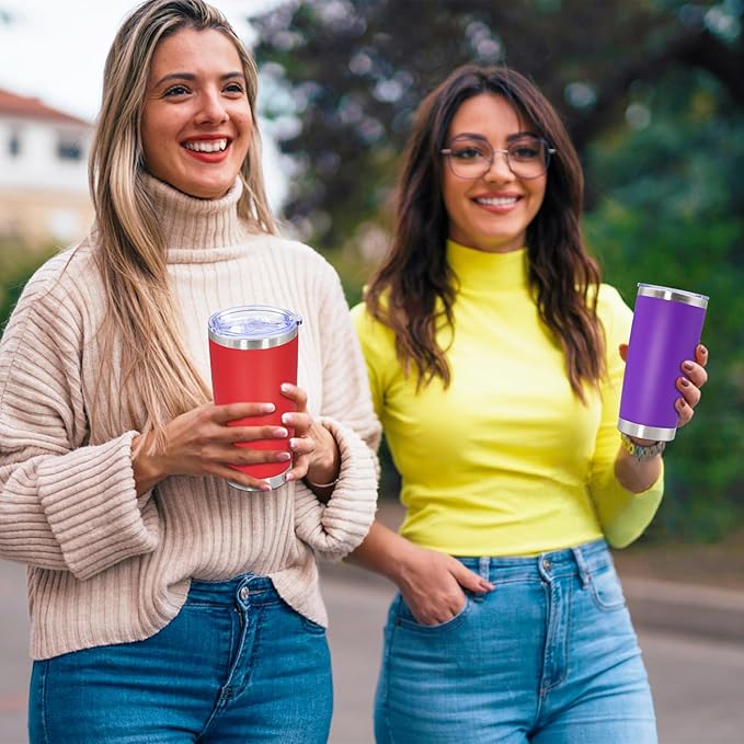 20oz Tumbler Bulk Stainless Steel Tumbler Cup with Lid Vacuum Insulated Double Wall Travel Mug, Durable Powder Coated Travel Coffee Tumbler Mug for Hot & Cold Drinks, Red,12 Pack