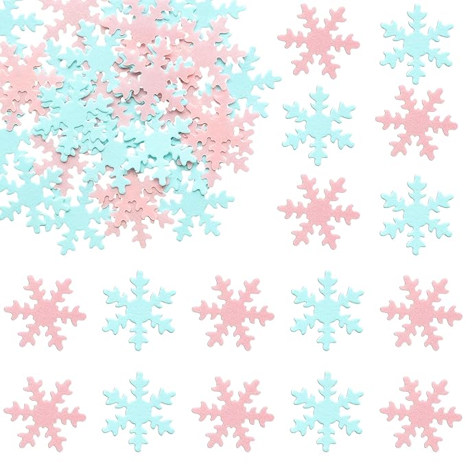 Gyufise 50Pcs Pink Edible Cupcake Cake Toppers Snowflake Cake Decorations for Christmas Winter Frozen Theme Party Supply Decoration Blue Pink