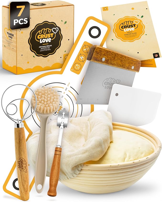 Sourdough Kit inkl. 7 different Bread Making Tools like a 9 inches Sour dough Banneton Bread Proofing Basket - Bread Making Kit, Banneton-Basket, Sourdough-Starter-Kit-Supplies, Baking-Kit