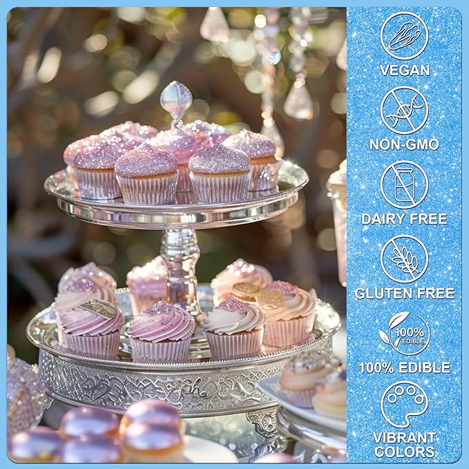 Blue Edible Glitter - 5g Food Grade Cake Decorating Shimmering Glitter, Edible Sprinkle Luster Dust for Drinks, Chocolates, Fondant, Strawberries, Cupcakes, Candy, Cookie - Vegan