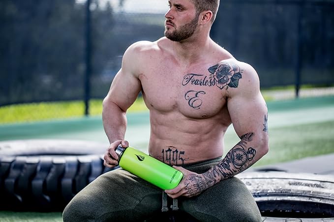 HYDRO CELL Stainless Steel Insulated Water Bottle with Straw - For Cold & Hot Drinks - Metal Vacuum Flask with Screw Cap and Modern Leakproof Sport Thermos for Adults (Neon 40oz)