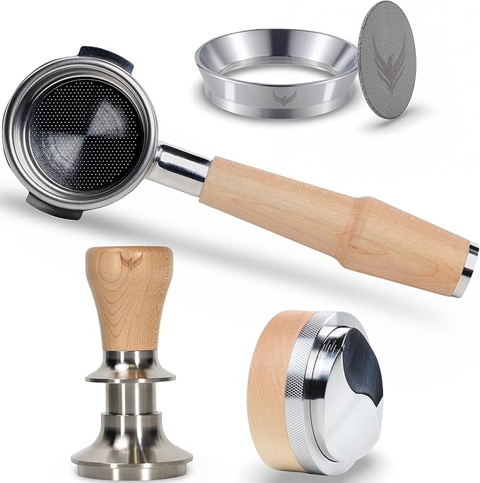 58mm Espresso Tool Set for Breville Dual Boiler, Oracle Jet, and Oracle Touch: Maple Bottomless Portafilter, Calibrated Tamper, Dosing Funnel with Puck Screen, and Adjustable Distributor