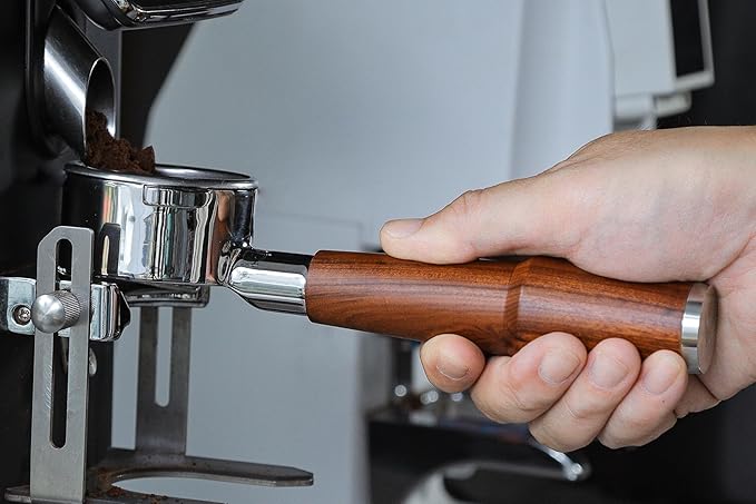 58mm Bottomless Portafilter For Gaggia Classic Pro, E24, GT and Evo Models Rosewood Handle Naked Porta Filter 58 mm & 18-21 Gram Filter Basket Included