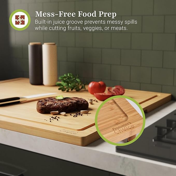 Prosumer's Choice Bamboo Stove Top Cover Board - Versatile Wooden Cutting Board for Kitchen with Adjustable Legs and Juice Grooves- Large Surface and Durable for Stoves, 27.2 x 21.4 x 3.1 Inches