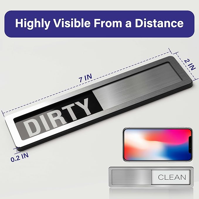 Dishwasher Clean Dirty Sign-Dishwasher Magnet Stainless Steel Clean Dirty Sign for Kitchen Organization Farmhouse Dishwasher Slide Indicator, Optional Adhesive Stickers